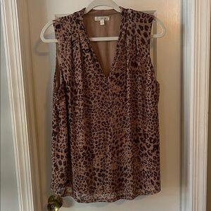 nine britton Brown Leopard Print V-Neck Mesh top
